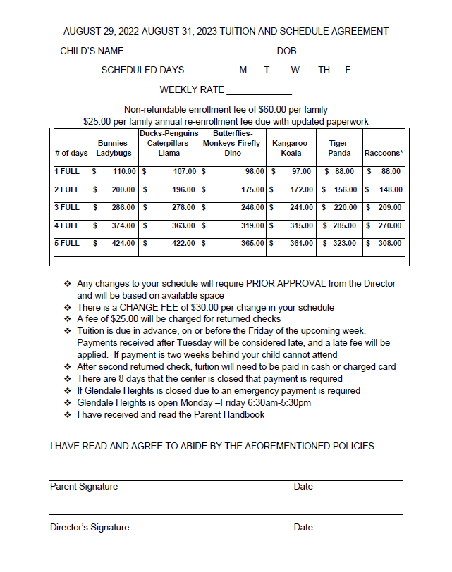 August 2022-August 2023 Rates